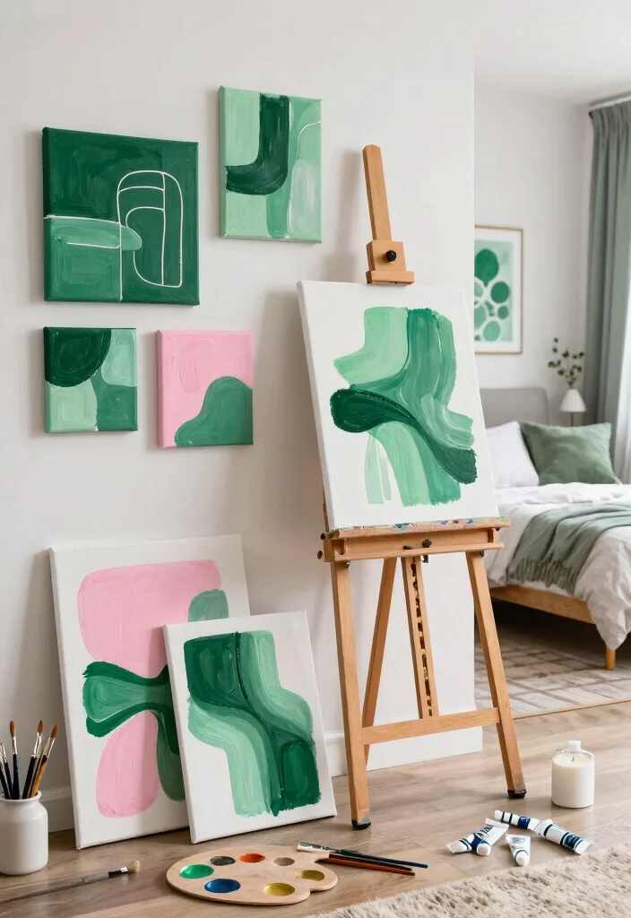15 Emerald Green and Pink Bedroom Ideas: Bold Elegant Contrast - 8. DIY Emerald Green and Pink Wall Art 1