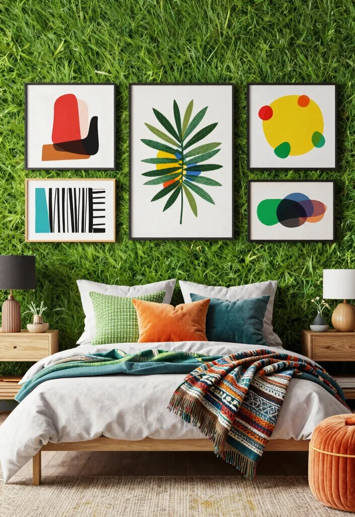 15 Grass Wall Backdrop Bedroom Ideas: Bold Nature Accents - 10. Colorful Paradise 1