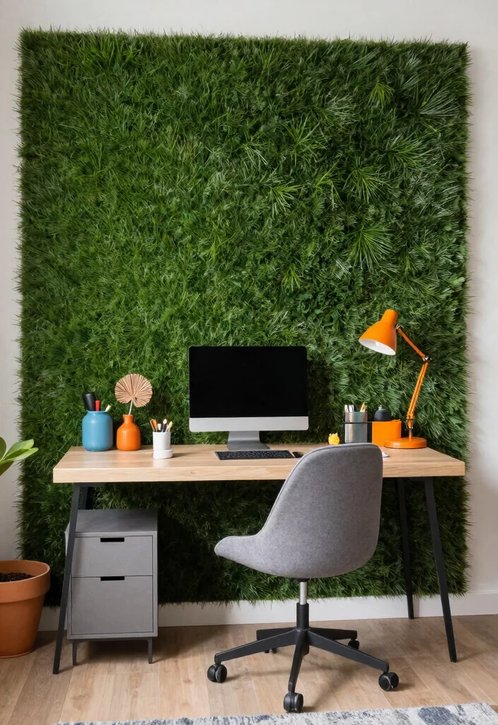 15 Grass Wall Backdrop Bedroom Ideas: Bold Nature Accents - 13. Creative Workspace 1