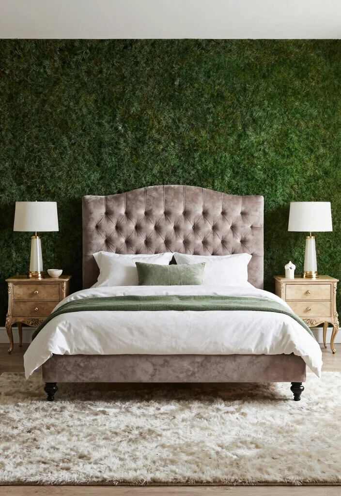 15 Grass Wall Backdrop Bedroom Ideas: Bold Nature Accents - 14. Elegant Bedroom Retreat 1