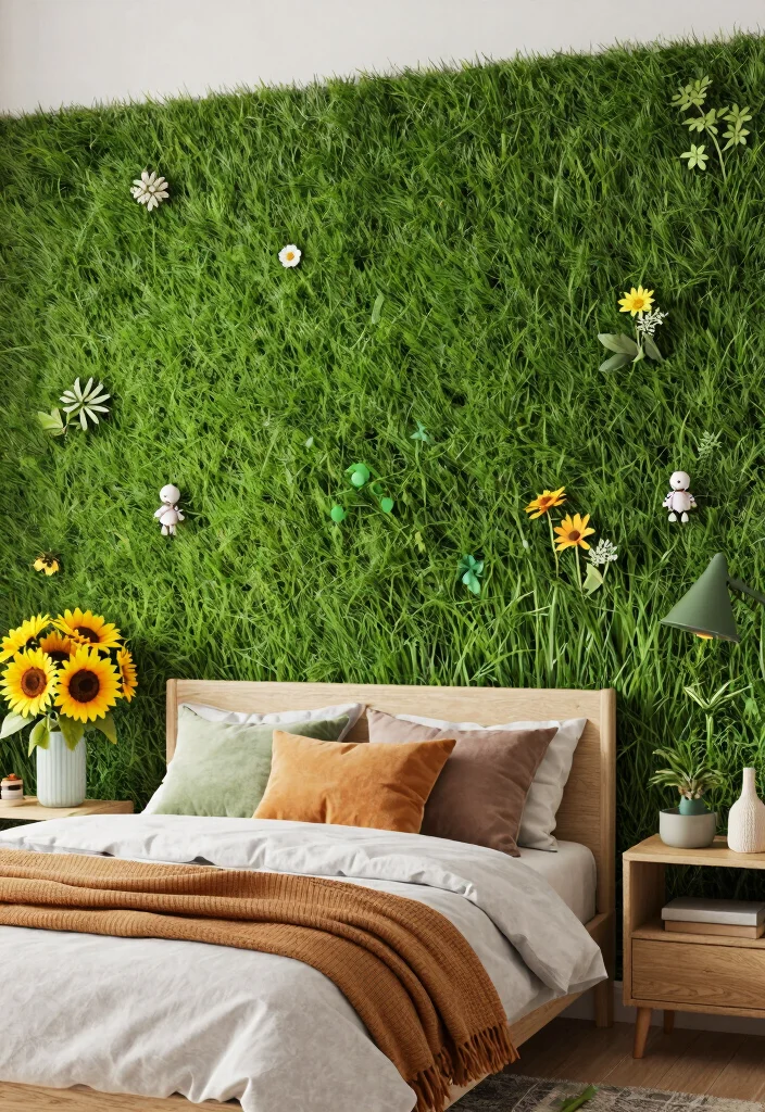 15 Grass Wall Backdrop Bedroom Ideas: Bold Nature Accents - 15. Seasonal Garden 1