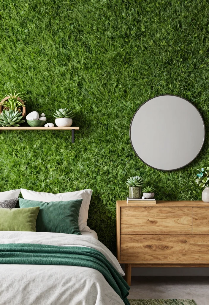 15 Grass Wall Backdrop Bedroom Ideas: Bold Nature Accents - 2. Textured Dreamscape 1