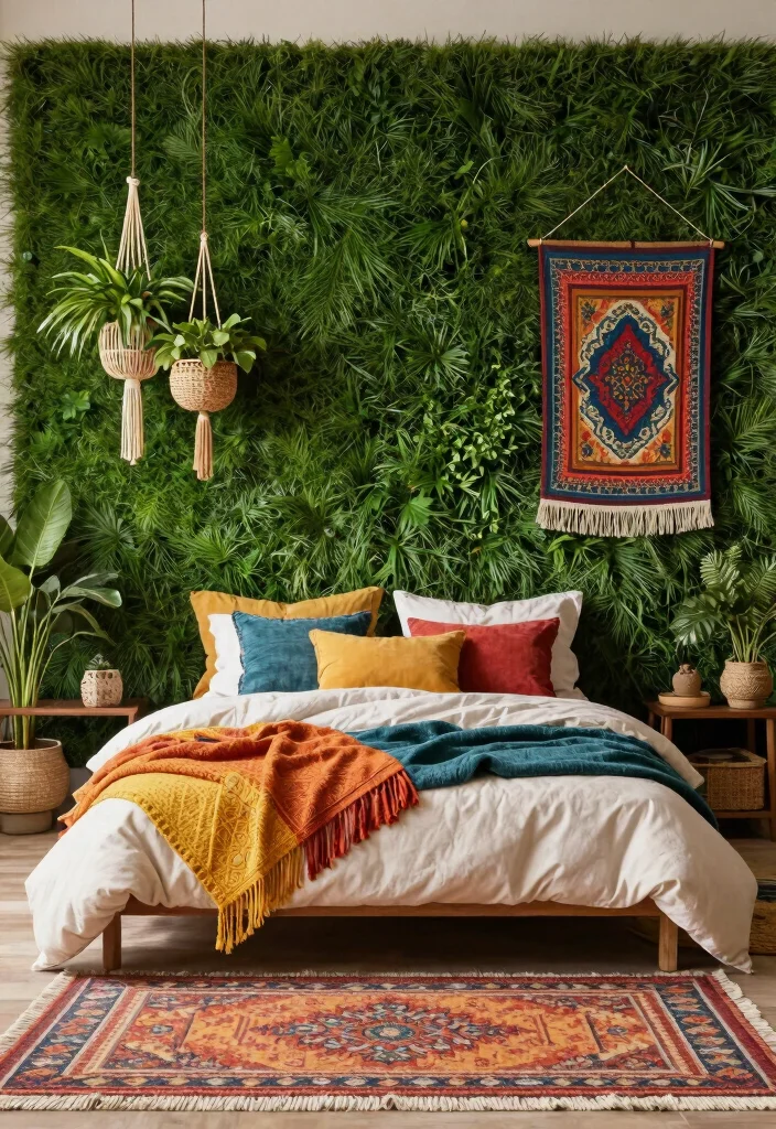15 Grass Wall Backdrop Bedroom Ideas: Bold Nature Accents - 6. Bohemian Escape 1