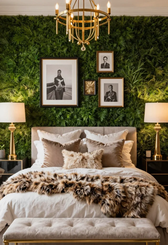 15 Grass Wall Backdrop Bedroom Ideas: Bold Nature Accents - 9. Modern Glam 1