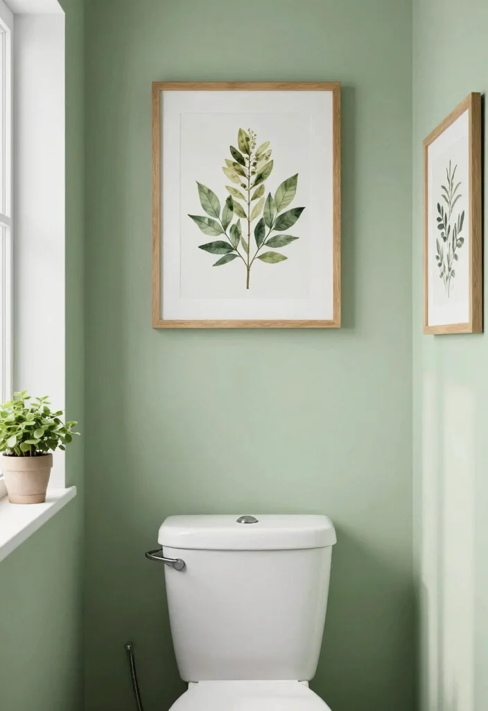 15 Green Small Bathroom Ideas With Fresh Style - 12. Green Wall Art 1