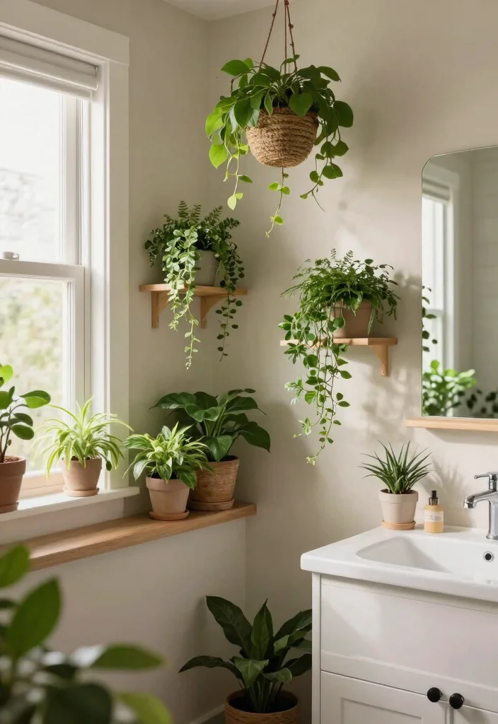 15 Green Small Bathroom Ideas With Fresh Style - 13. Indoor Greenery 1