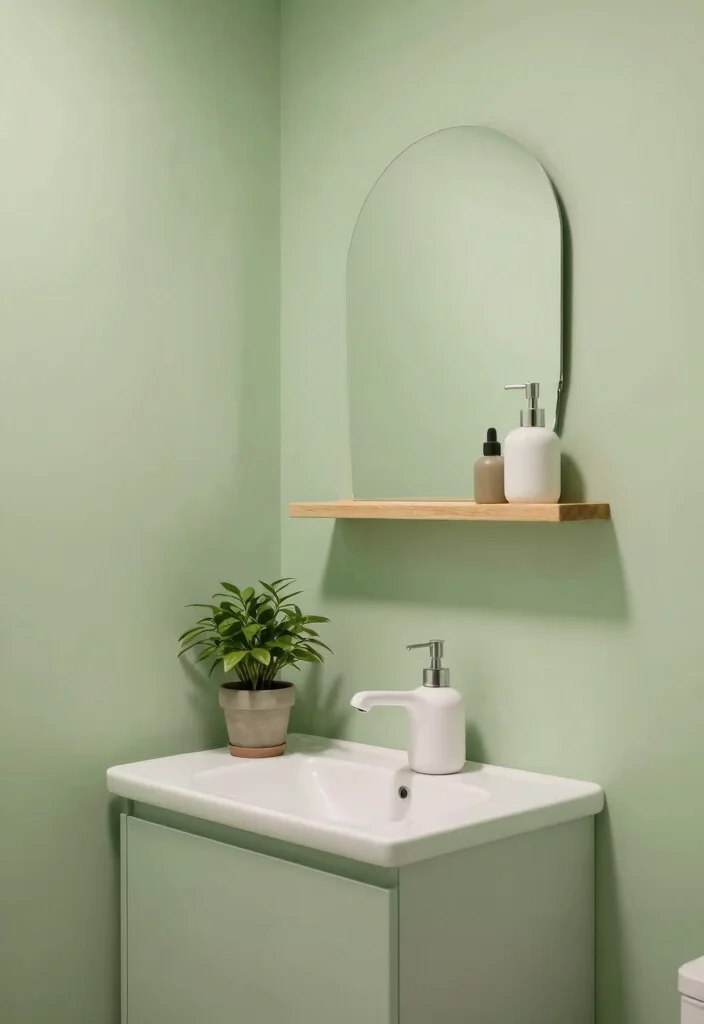 15 Green Small Bathroom Ideas With Fresh Style - 7. Minimalist Green Decor 1