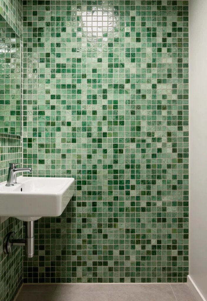 15 Green Small Bathroom Ideas With Fresh Style - 9. Green Mosaic Patterns 1