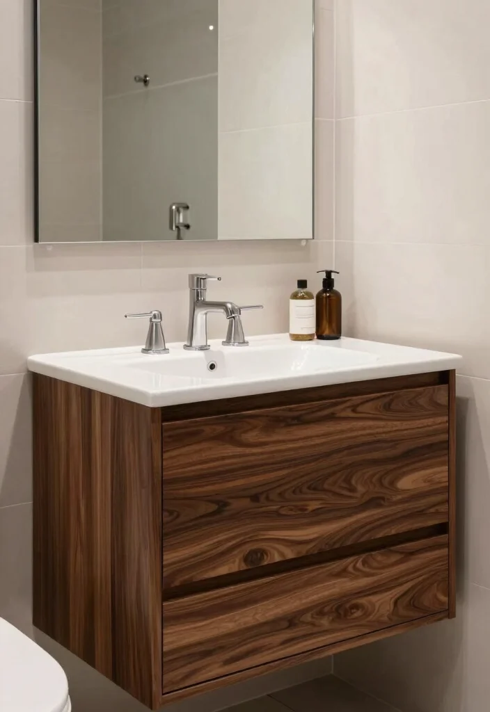 15 Natural Wood Bathroom Vanity Ideas With Warm Texture - 11. Luxurious Walnut Vanity 1