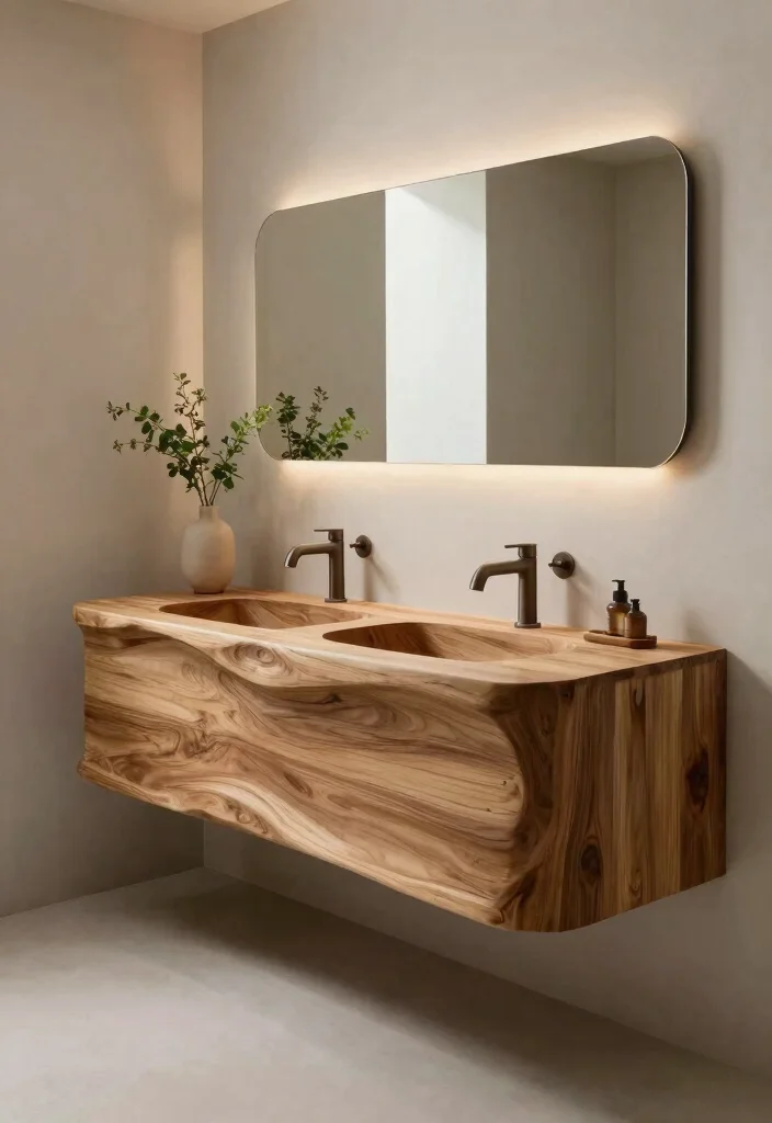 15 Natural Wood Bathroom Vanity Ideas With Warm Texture - 3. Organic Shapes and Curves 1