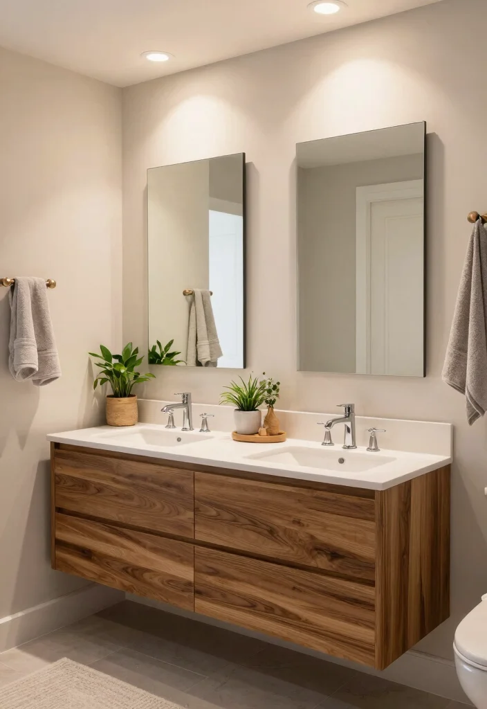 15 Natural Wood Bathroom Vanity Ideas With Warm Texture - 4. Dual-Sink Wooden Vanity 1