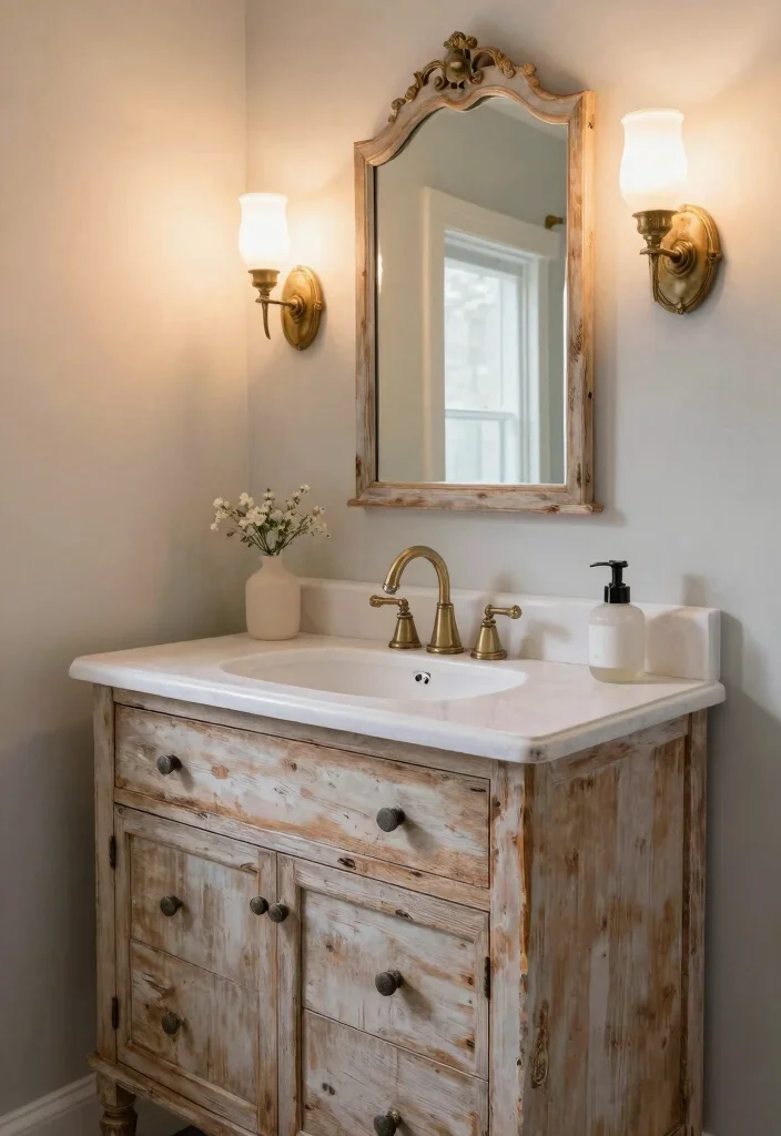 15 Natural Wood Bathroom Vanity Ideas With Warm Texture - 5. Vintage Charm with Distressed Wood 1