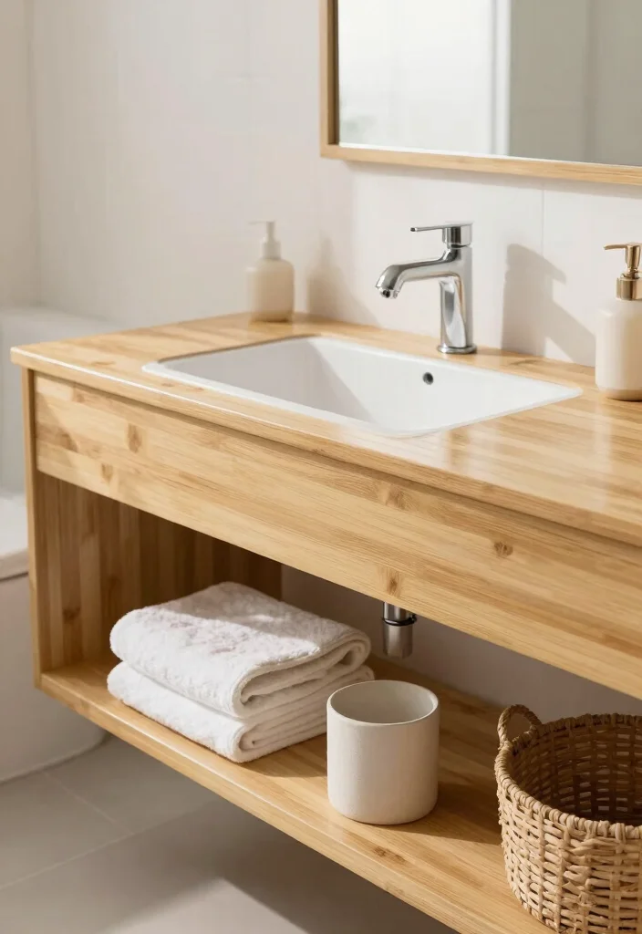 15 Natural Wood Bathroom Vanity Ideas With Warm Texture - 6. Bamboo Bathroom Vanity 1