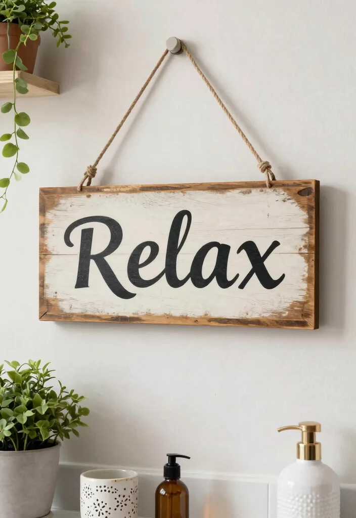 15 Primitive Bathroom Decor Ideas With Rustic Feel - 11. DIY Wooden Signage 1