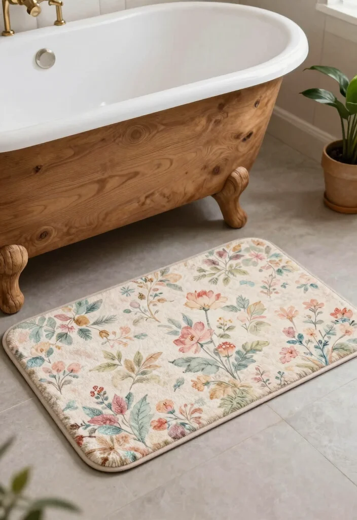 15 Primitive Bathroom Decor Ideas With Rustic Feel - 12. Vintage Inspired Bath Mats 1