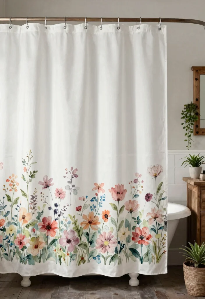 15 Primitive Bathroom Decor Ideas With Rustic Feel - 3. Country-Themed Shower Curtain 1