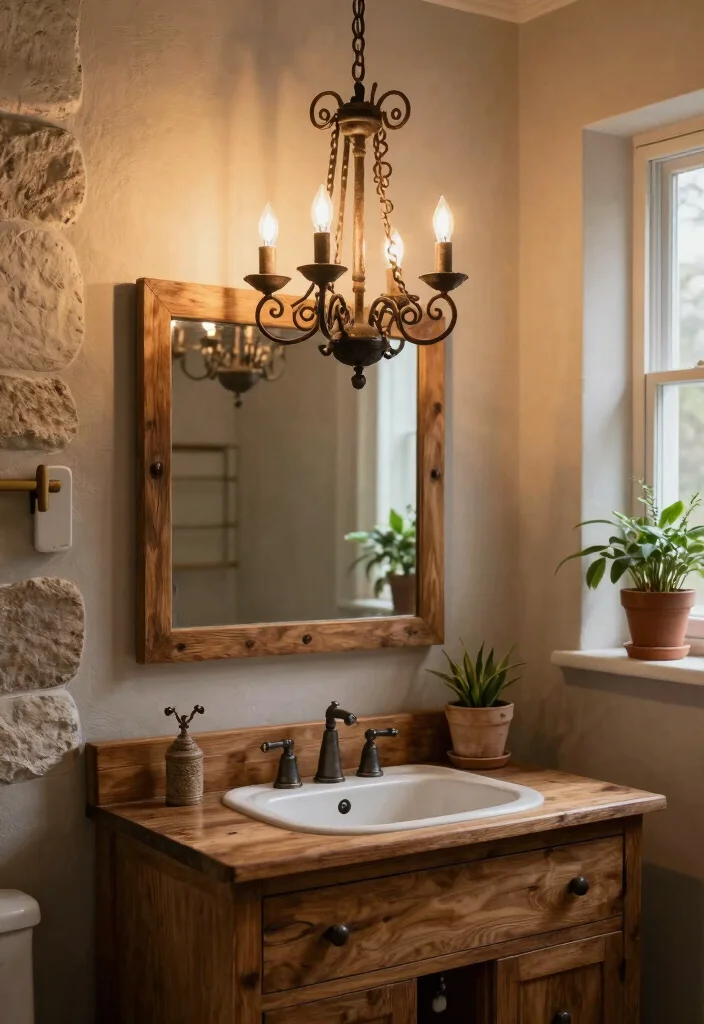 15 Primitive Bathroom Decor Ideas With Rustic Feel - 4. Rustic Lighting Fixtures 1