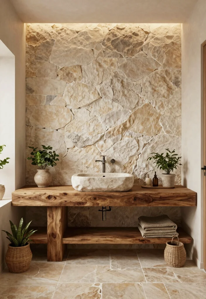 15 Primitive Bathroom Decor Ideas With Rustic Feel - 9. Natural Stone Accents 1