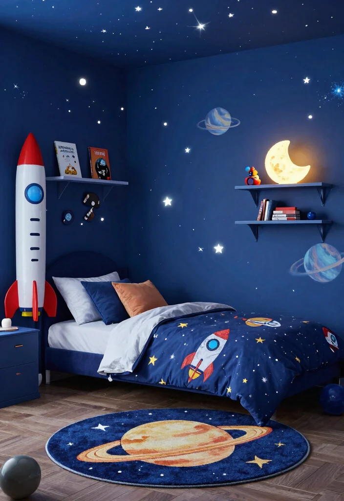 15 Small Kids Bedroom Ideas for Boys: Fun and Functional - 2. Galactic Dreams in Space Theme 1