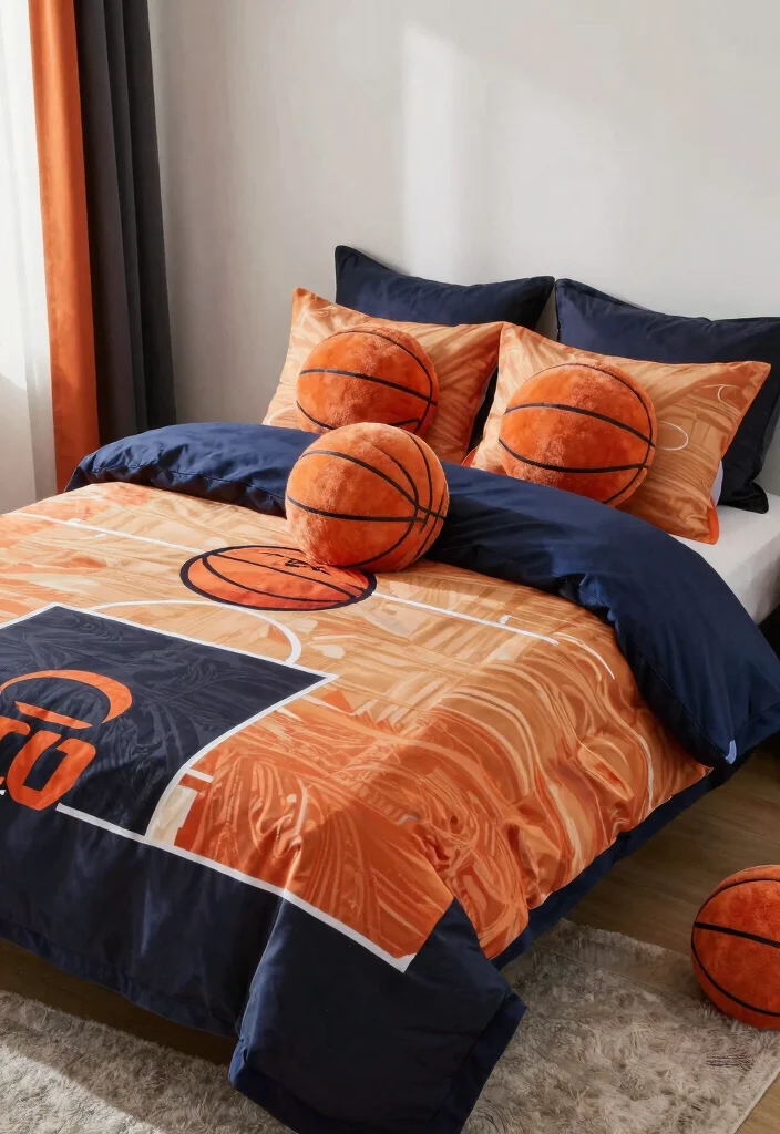 16 Basketball Bedroom Ideas for Boys Fun Sporty Style - 2. Basketball Bedspread and Pillows 1