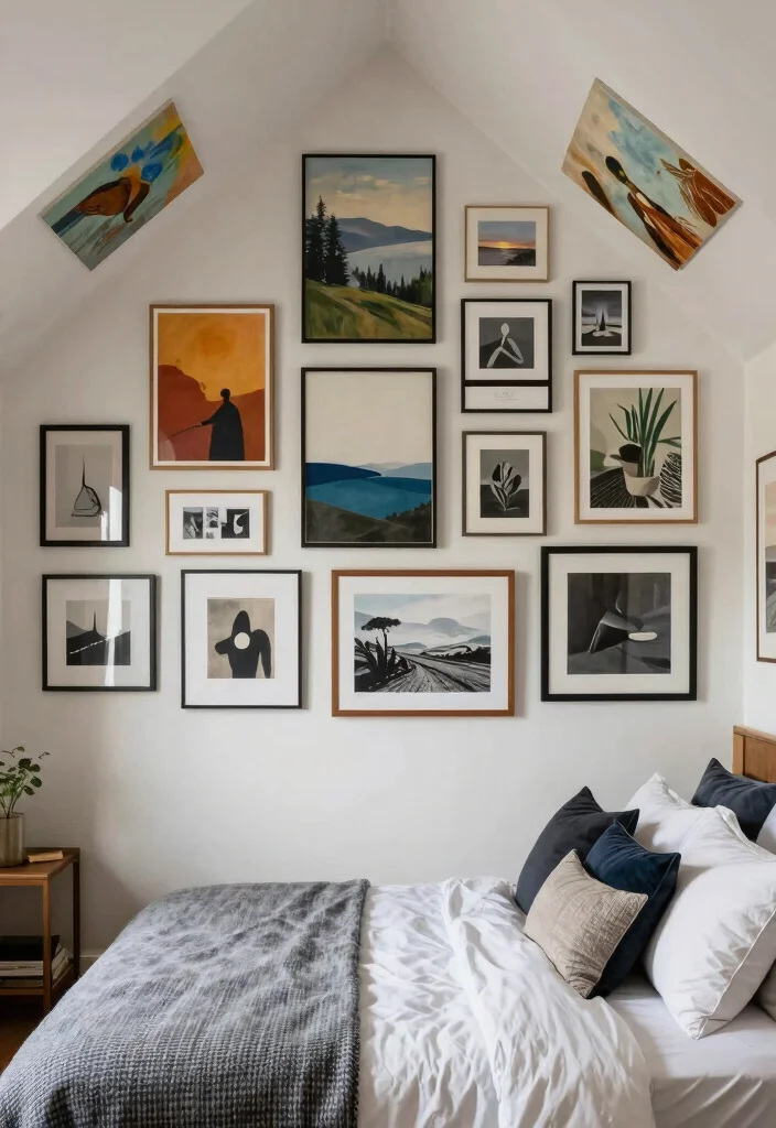 16 Dormer Bedroom Ideas for Sloped Ceiling Smart Layouts - 9. Artistic Displays 1