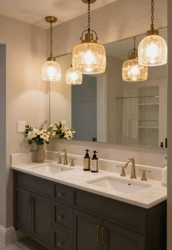 16 Double Sink Bathroom Vanity Ideas For Master Suites - 11. Statement Lighting Above the Vanity 1