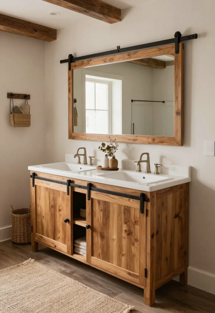 16 Double Sink Bathroom Vanity Ideas For Master Suites - 7. Rustic Chic with Barn Doors 1