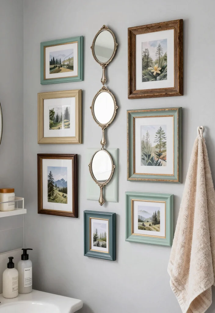 16 Eco-Friendly Bathroom Wall Art And Frame Decor Ideas - 1. Upcycled Vintage Frames 1