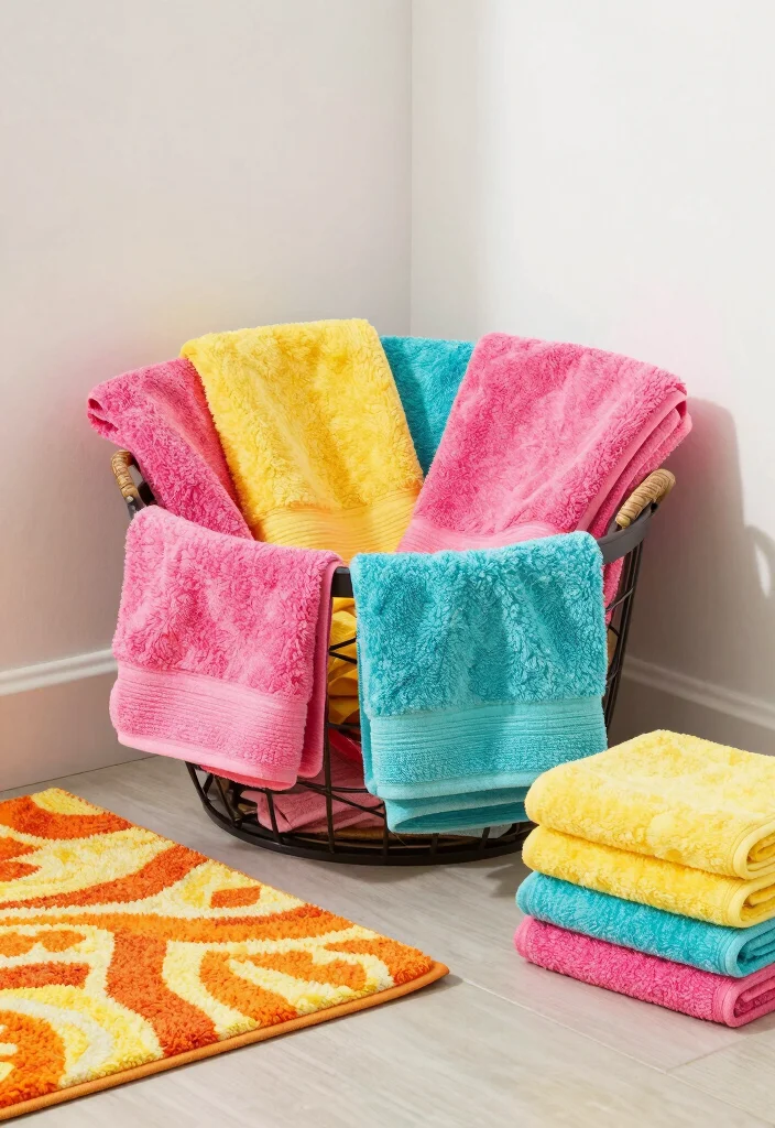 16 Girls Bathroom Decor Ideas With Bright Fun Colours - 12. Bright Towels and Linens 1