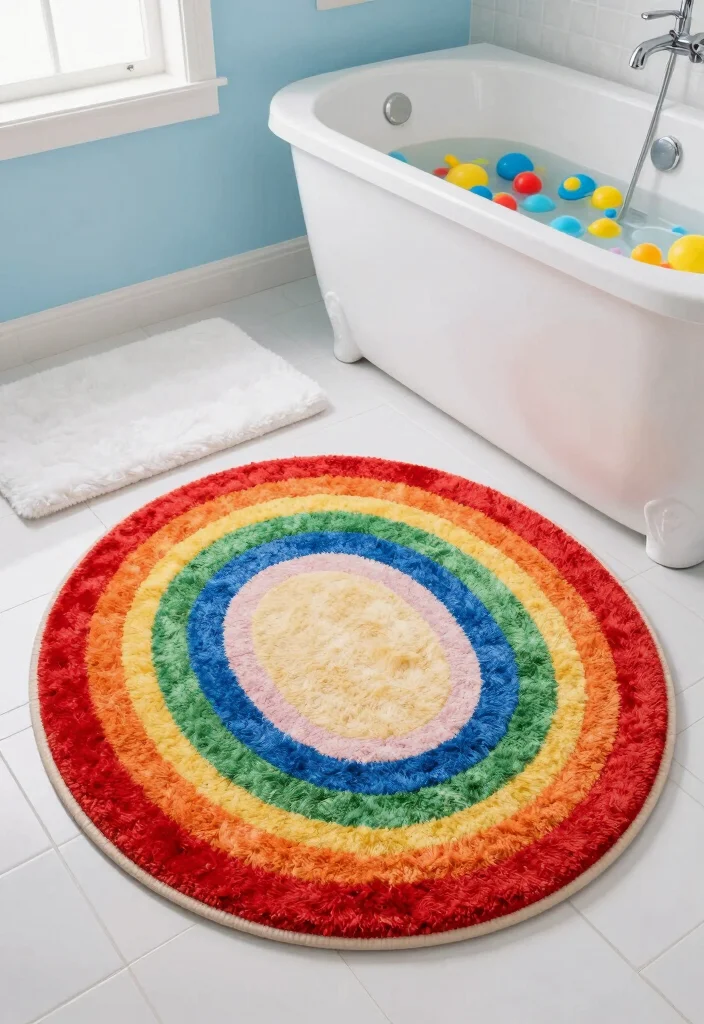 16 Girls Bathroom Decor Ideas With Bright Fun Colours - 2. Bright Bathroom Rugs 1