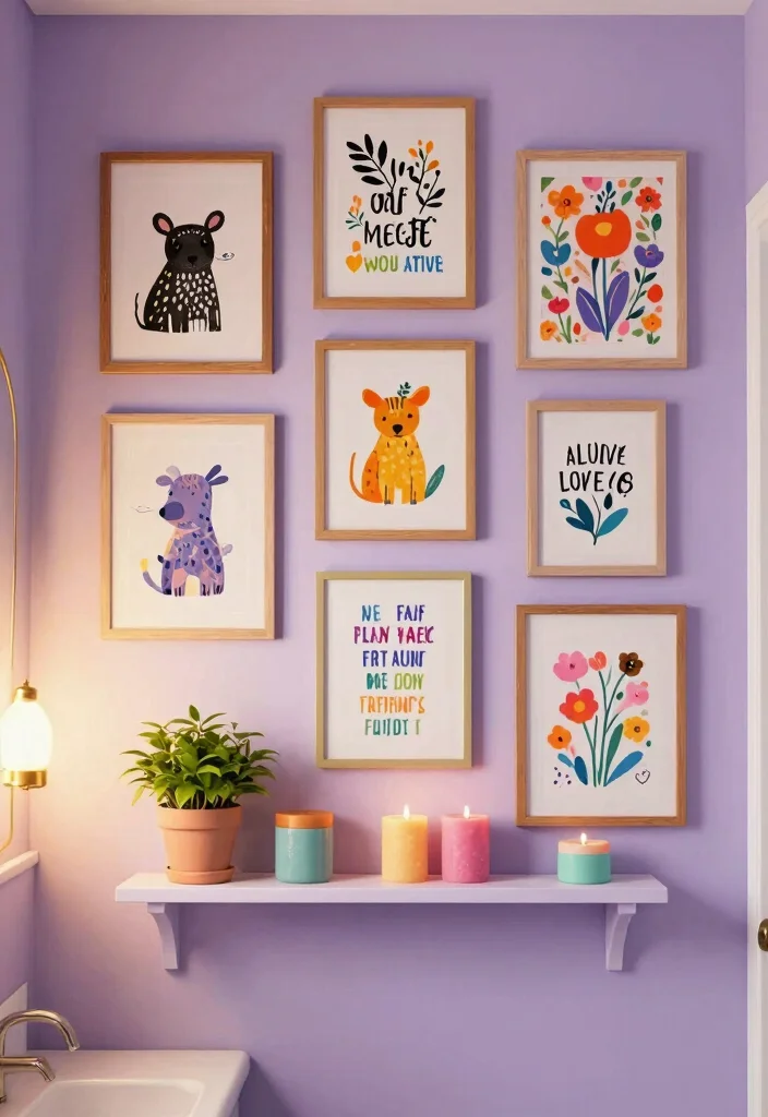 16 Girls Bathroom Decor Ideas With Bright Fun Colours - 3. Playful Wall Art 1