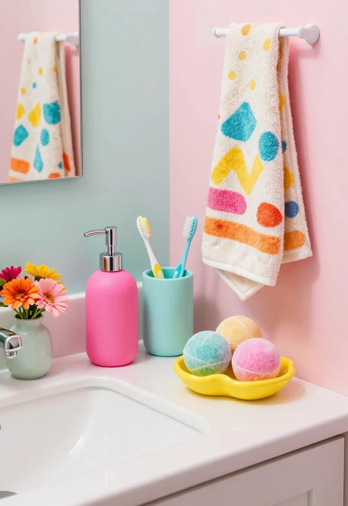 16 Girls Bathroom Decor Ideas With Bright Fun Colours - 4. Colorful Bathroom Accessories 1