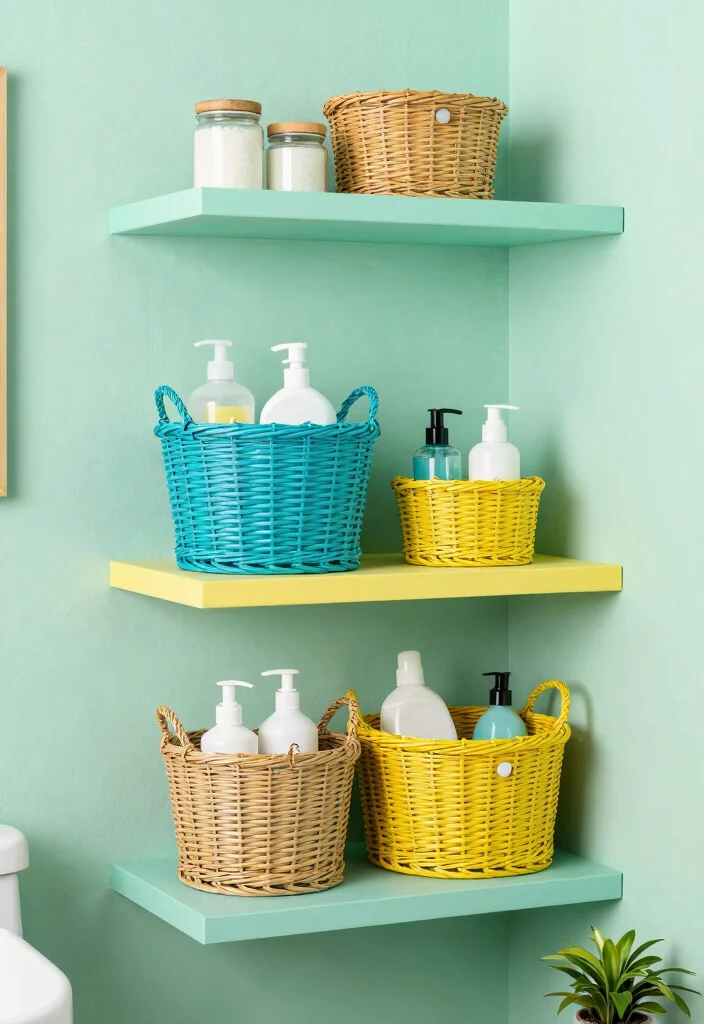 16 Girls Bathroom Decor Ideas With Bright Fun Colours - 5. Fun Storage Solutions 1