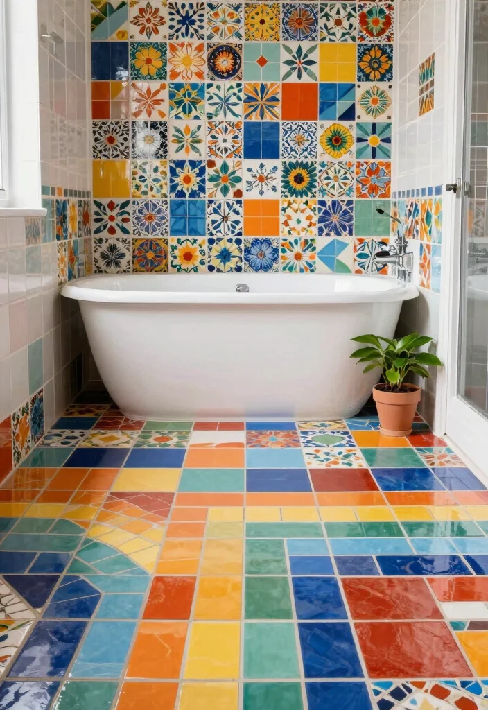 16 Girls Bathroom Decor Ideas With Bright Fun Colours - 6. Cheerful Colorful Tiles 1