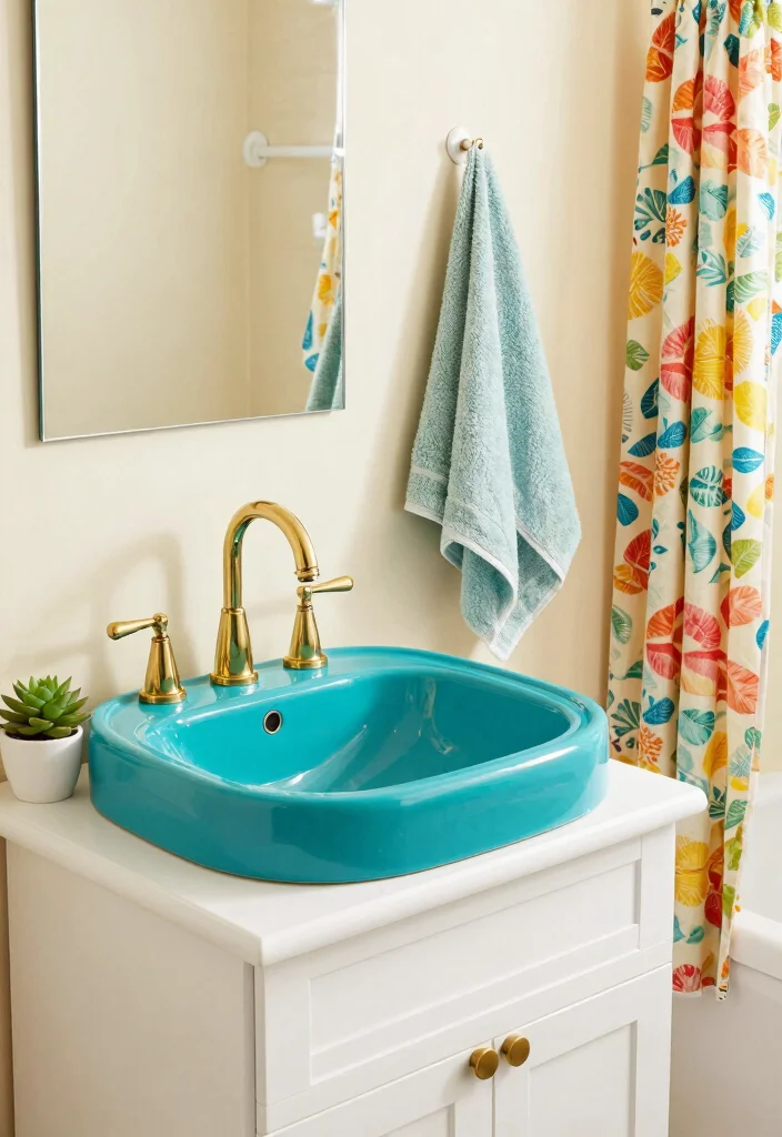 16 Girls Bathroom Decor Ideas With Bright Fun Colours - 9. Bright Colored Fixtures 1