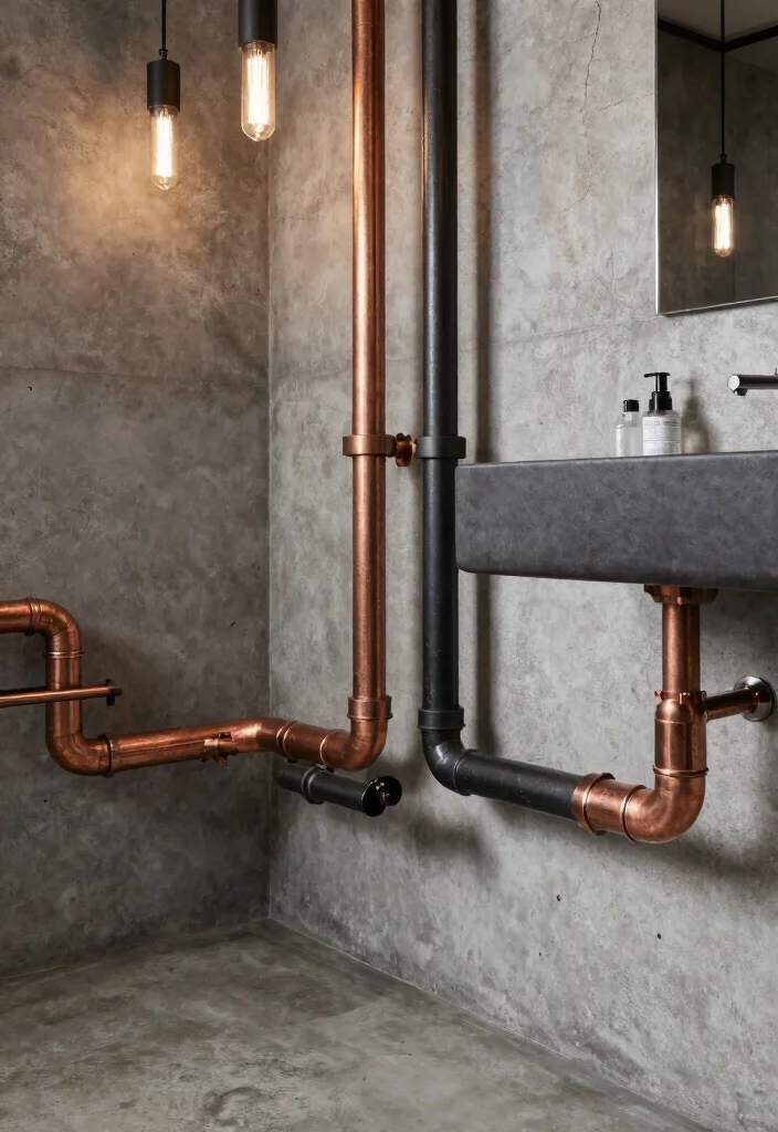 16 Man Bathroom Ideas With Rugged Aesthetic - 1. Exposed Pipe Aesthetics 1