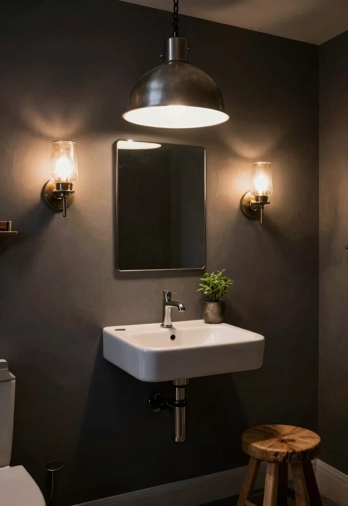16 Man Bathroom Ideas With Rugged Aesthetic - 8. Statement Lighting 1