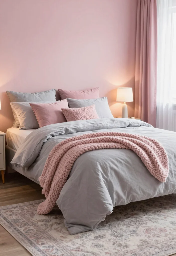16 Pink Grey and Black Bedroom Ideas Modern Chic Style - 1. Cozy Pink and Grey Retreat 1