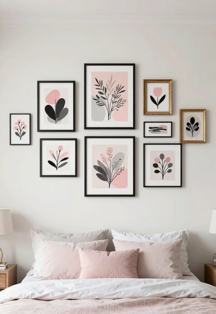 16 Pink Grey and Black Bedroom Ideas Modern Chic Style - 3. Elegant Wall Art 1
