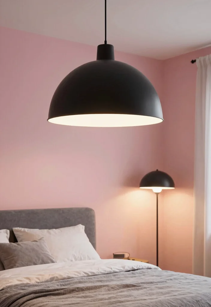 16 Pink Grey and Black Bedroom Ideas Modern Chic Style - 5. Statement Lighting 1