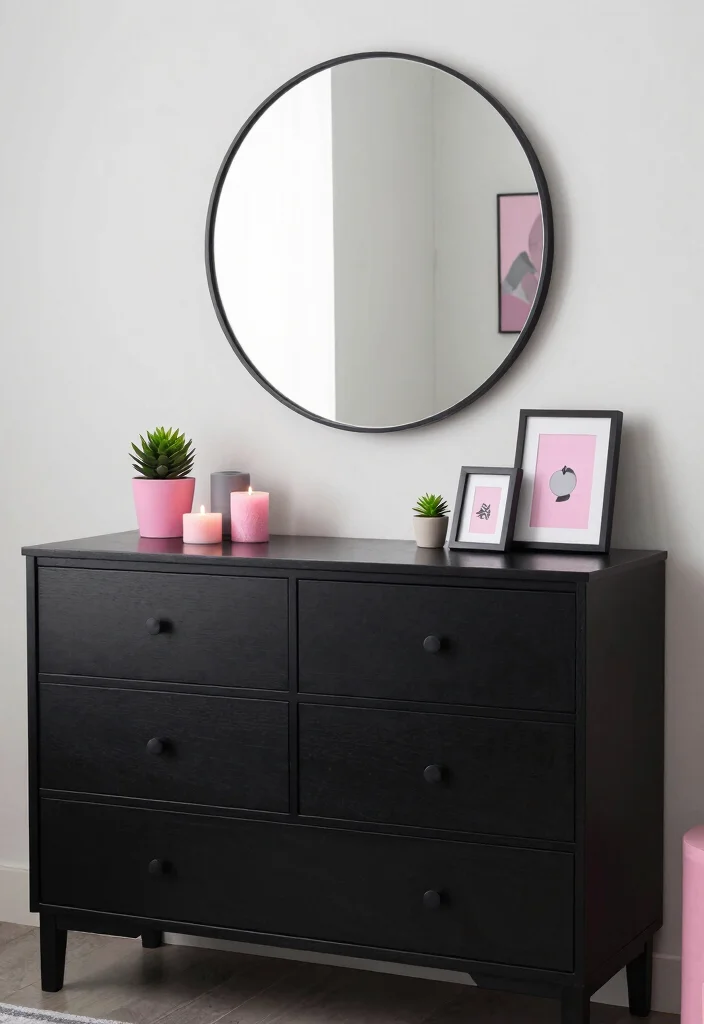 16 Pink Grey and Black Bedroom Ideas Modern Chic Style - 6. Chic Dresser Styling 1