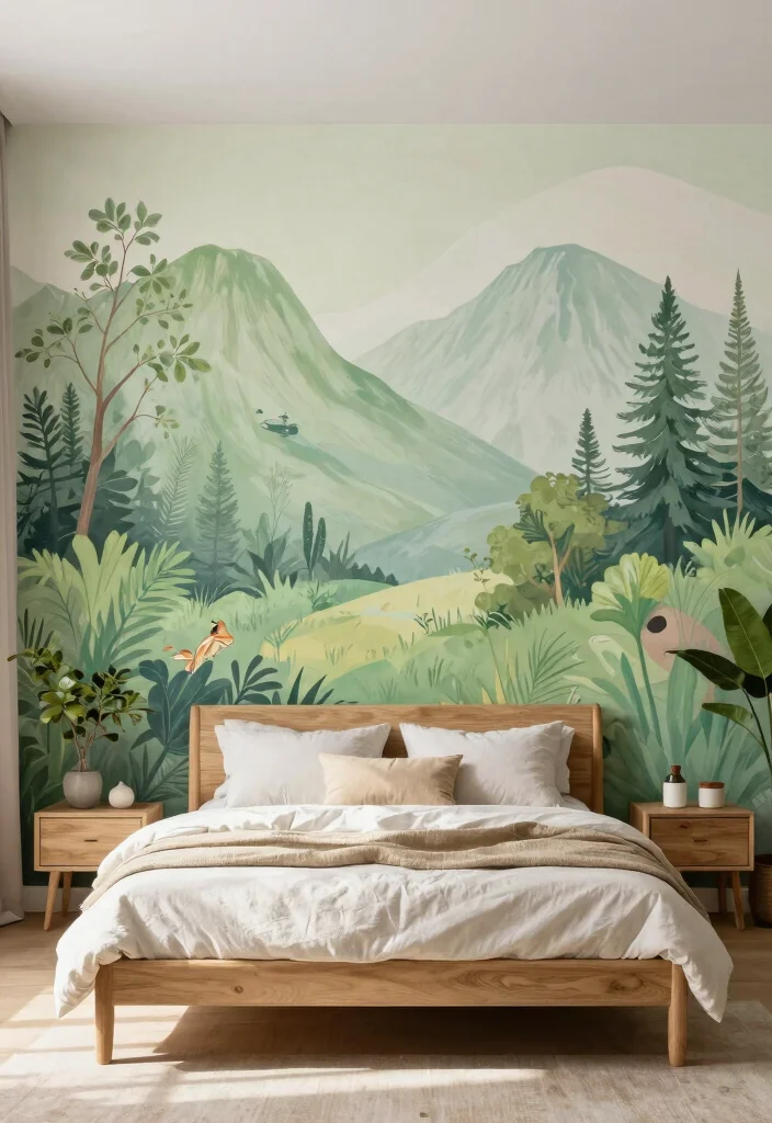 16 Primary Bedroom Accent Wall Ideas for a Stylish Focal Point - 10. Nature-Inspired Mural 1