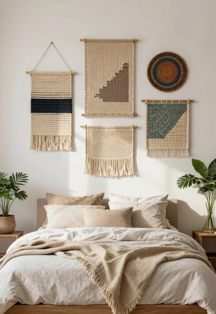 16 Primary Bedroom Accent Wall Ideas for a Stylish Focal Point - 12. Woven Wall Hangings 1