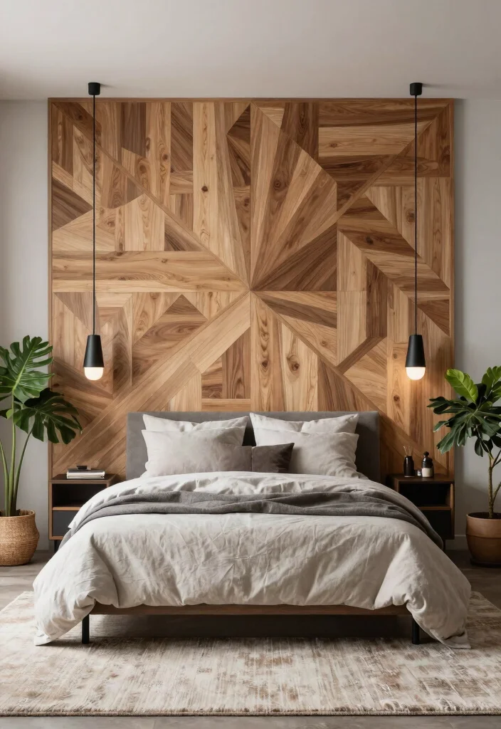 16 Primary Bedroom Accent Wall Ideas for a Stylish Focal Point - 5. Geometric Wood Arrangements 1