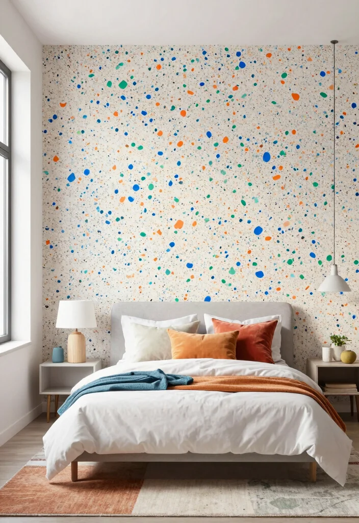 16 Primary Bedroom Accent Wall Ideas for a Stylish Focal Point - 6. Terrazzo Accent Wall 1