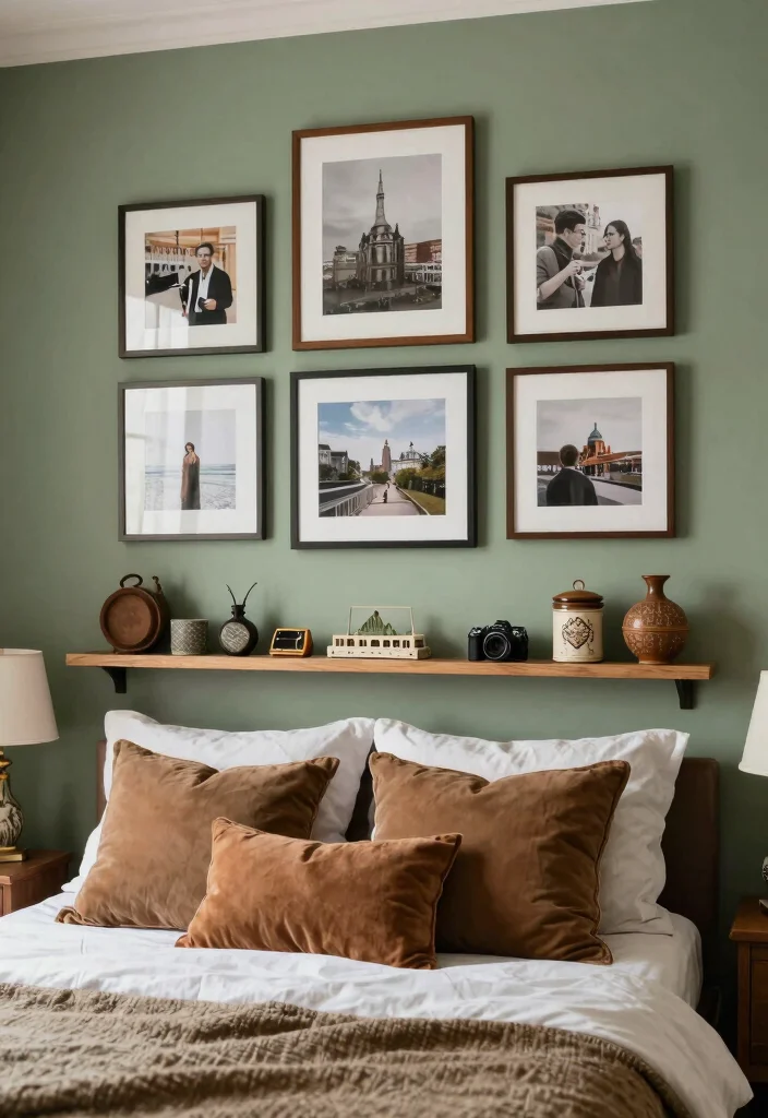 16 Sage Green and Brown Bedroom Ideas: Warm Earthy Calm - 12. Personal Touches 1