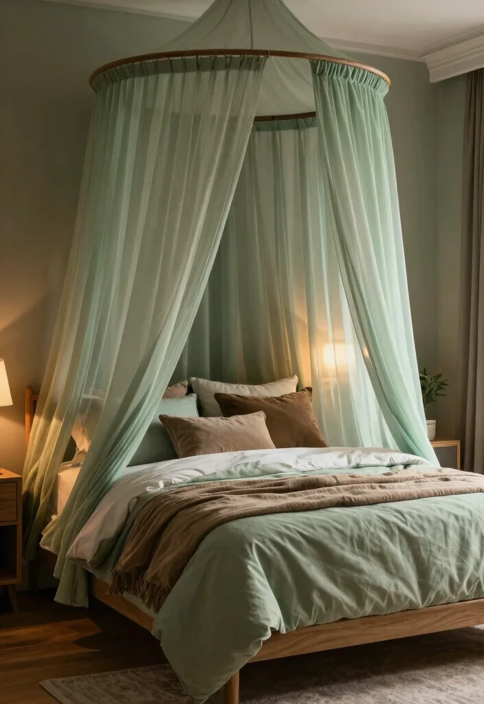 16 Sage Green and Brown Bedroom Ideas: Warm Earthy Calm - 5. Cozy Canopy Beds 1