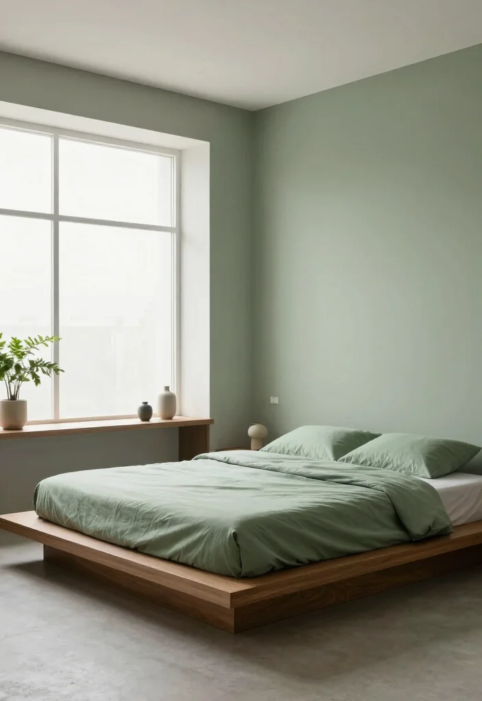 16 Sage Green and Brown Bedroom Ideas: Warm Earthy Calm - 7. Minimalist Design 1