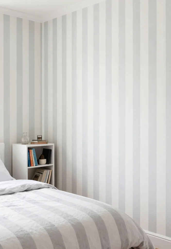 16 Small Bedroom Wallpaper Ideas: Stylish Space-Saving Looks - 10. Striped Patterns for Height Illusion 1