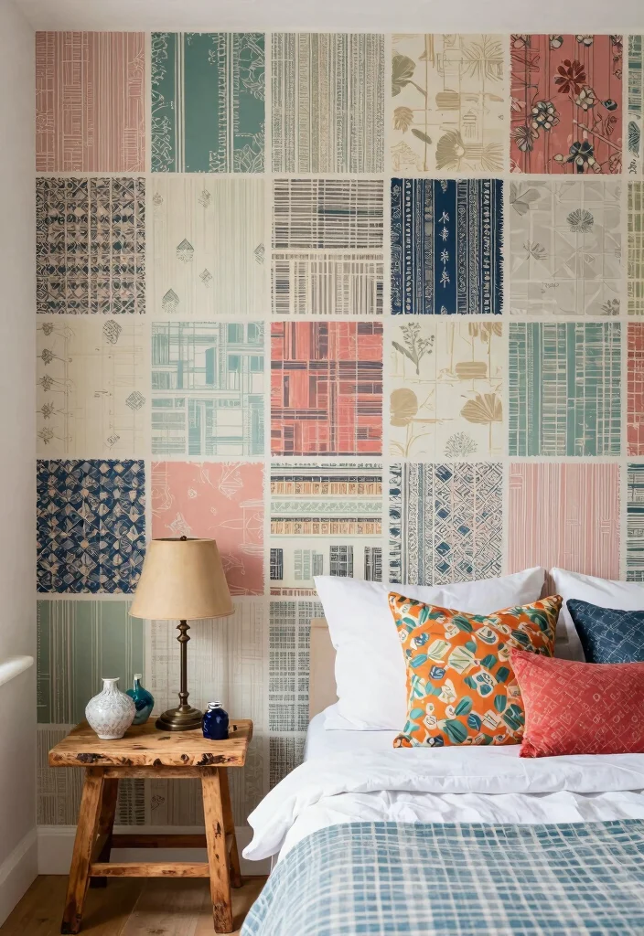 16 Small Bedroom Wallpaper Ideas: Stylish Space-Saving Looks - 13. Repurposed Wallpaper Samples for DIY Projects 1